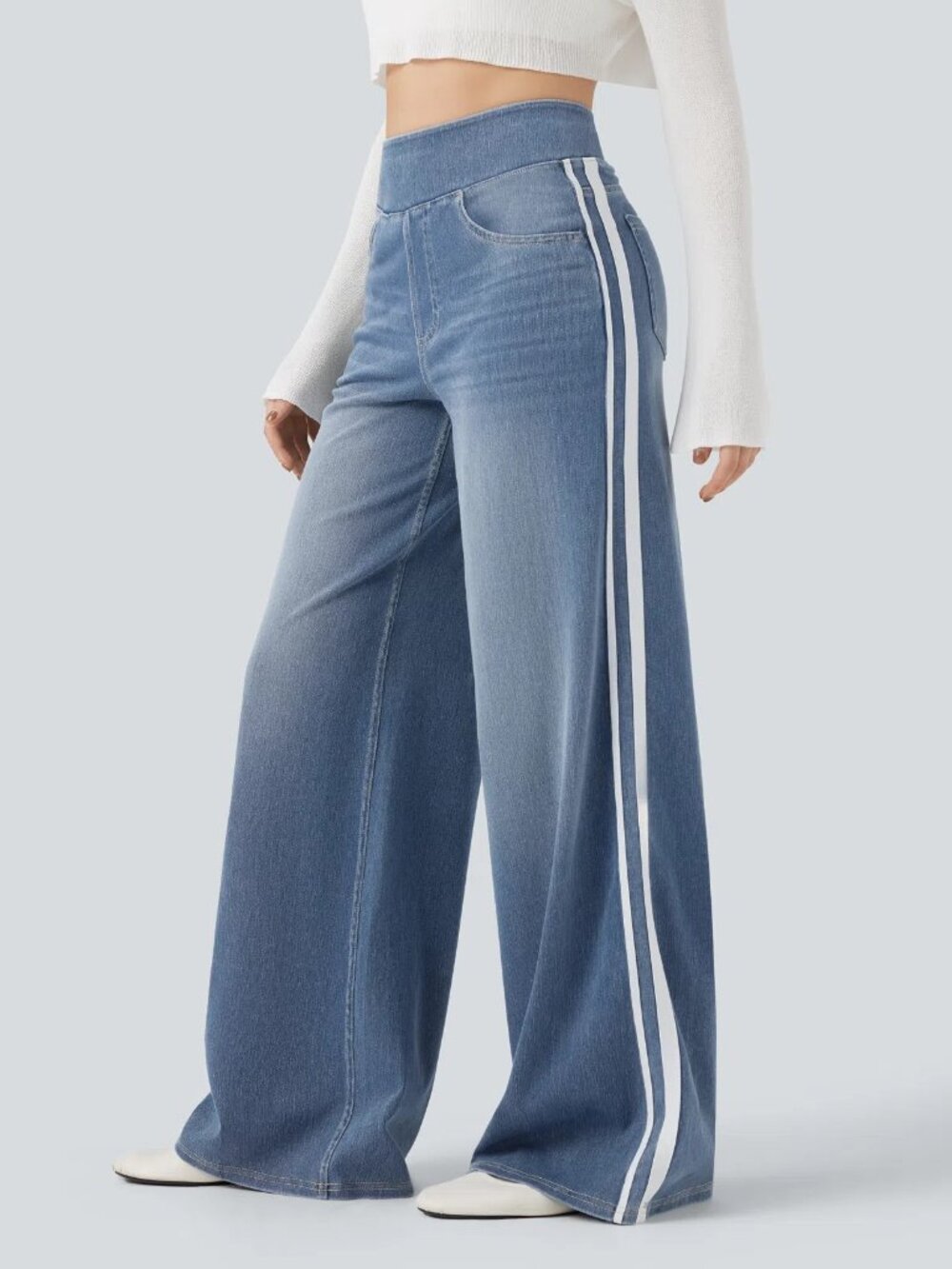 Halara Flex™ High Waisted Stripe Wide Leg Jeans NEW, Size M Petite